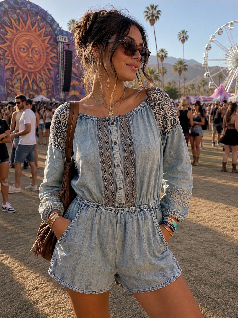 Miss Me Y2K Shorts Jumpsuit Romper Boho McBling Festival